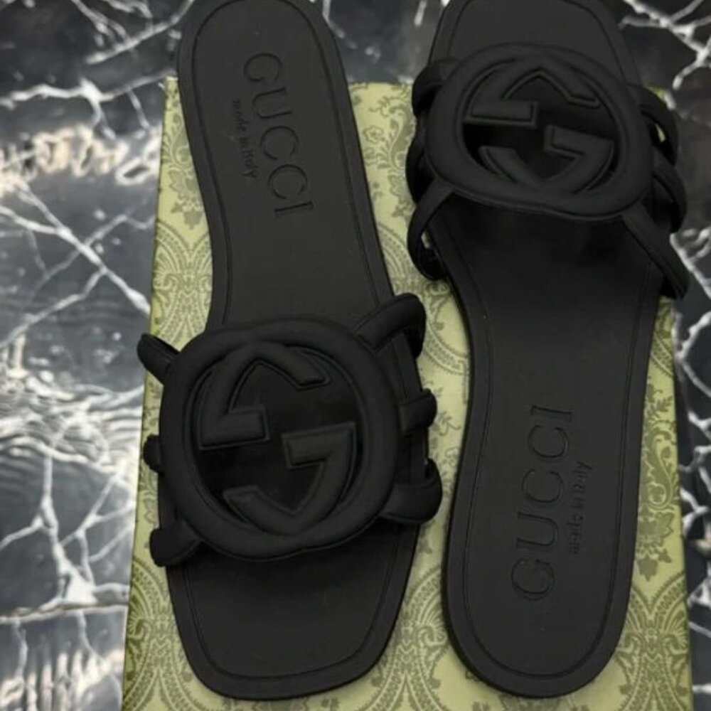 Gucci Women's Black Marmont Rubber Slides US 9 - New with Box - Picture 3 of 7